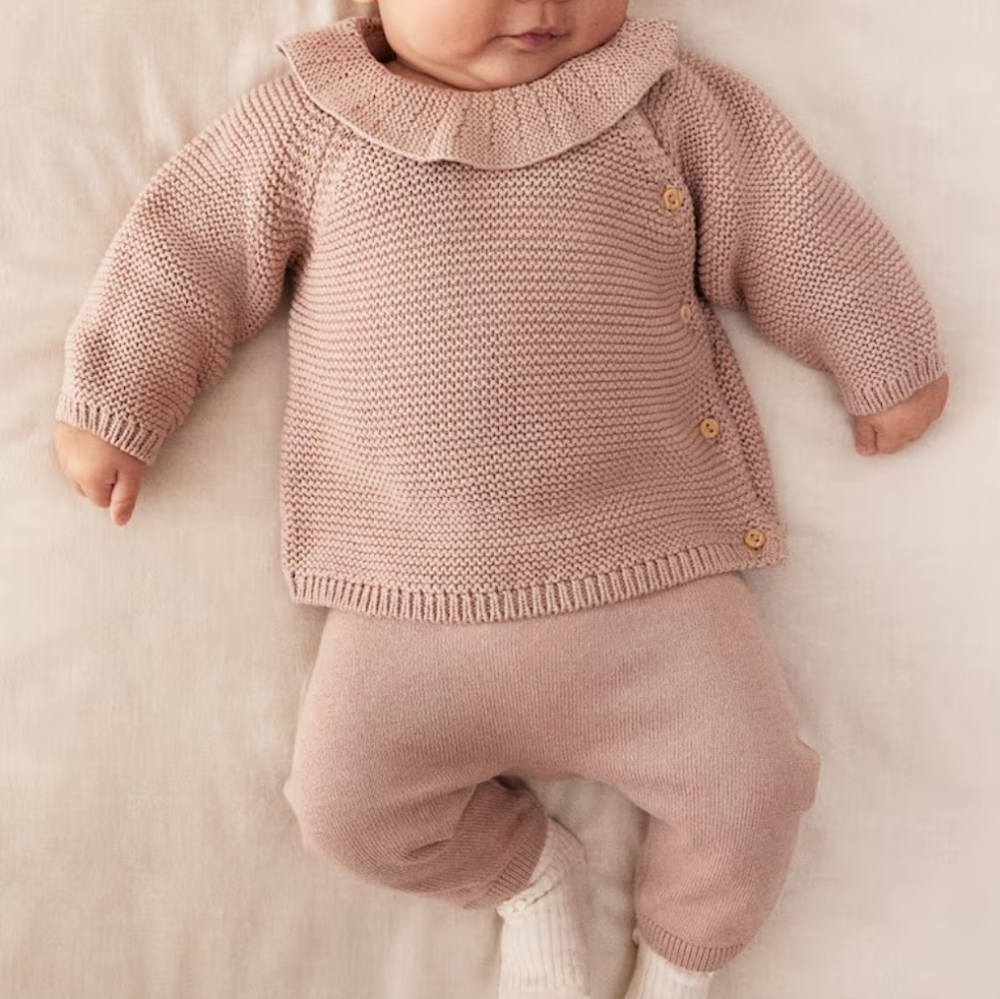 H&M Organic Cotton Baby Knit Set in Light Brown